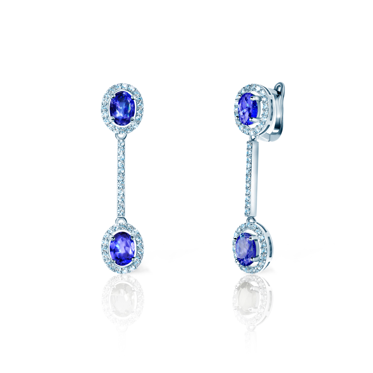 Kolczyki Swan Lake: białe złoto, tanzanity