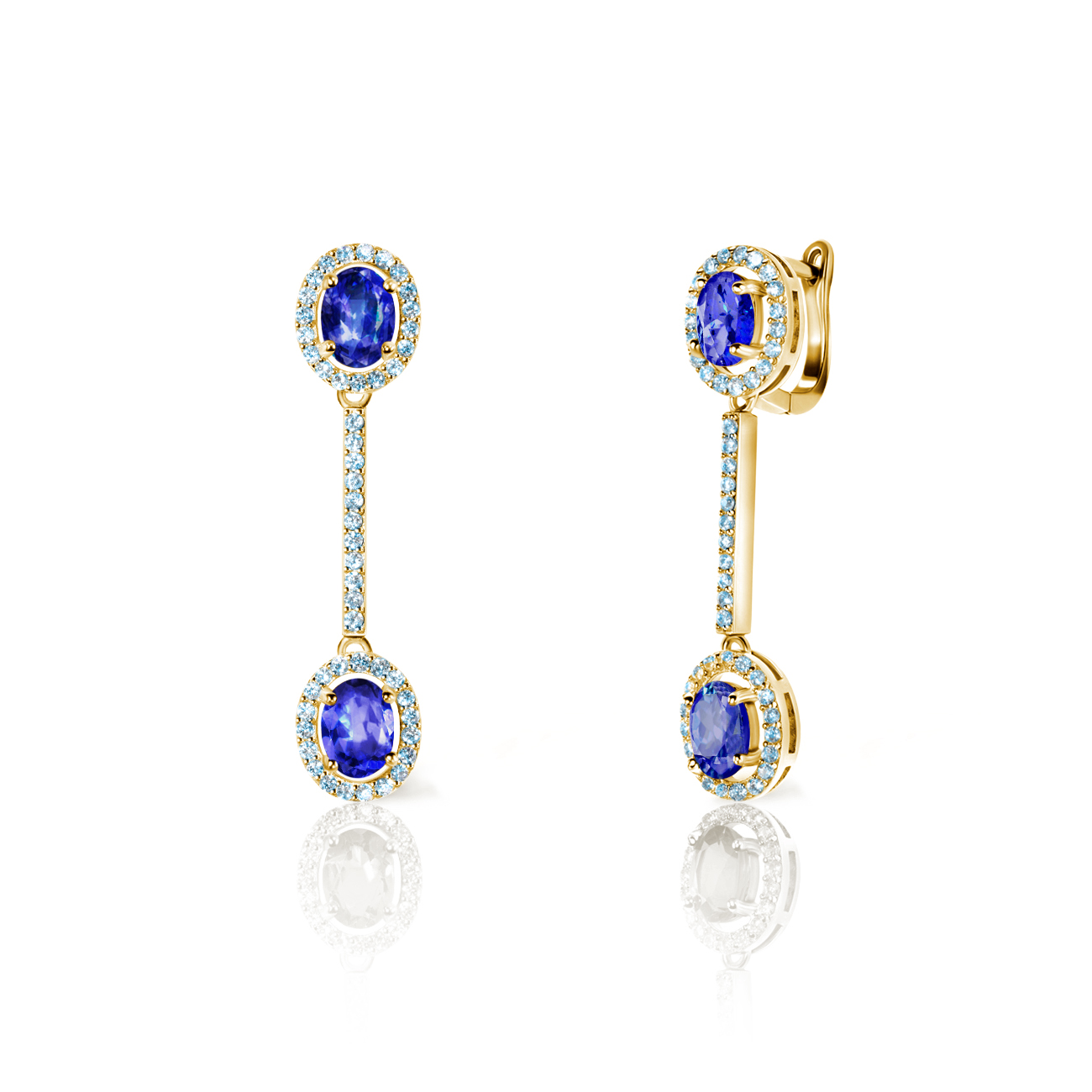 Náušnice Swan Lake: žluté zlato, tanzanity