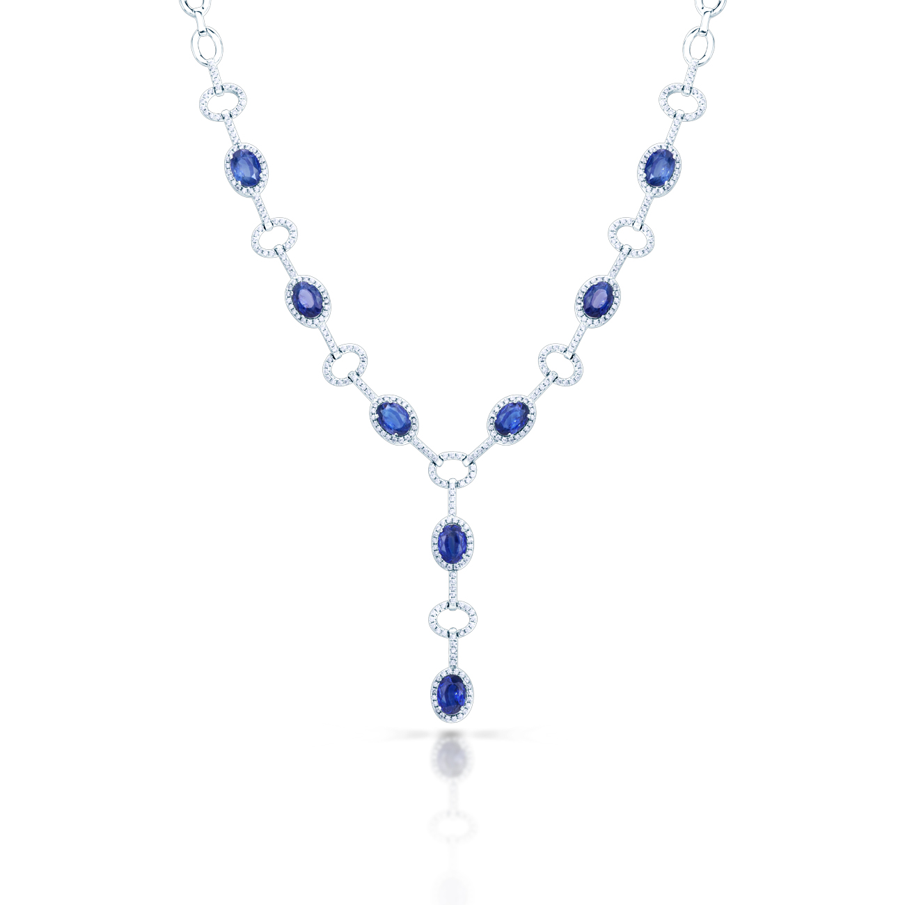 Náhrdelník Swan Lake: biele zlato, modré zafíry