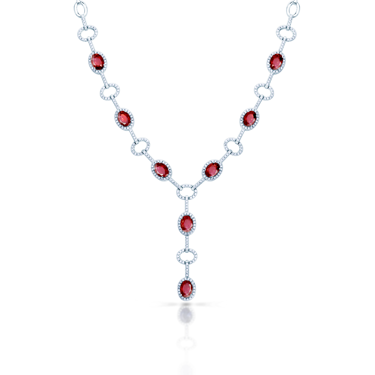 Exkluzivní náhrdelník Swan Lake: bílé zlato, rubíny
