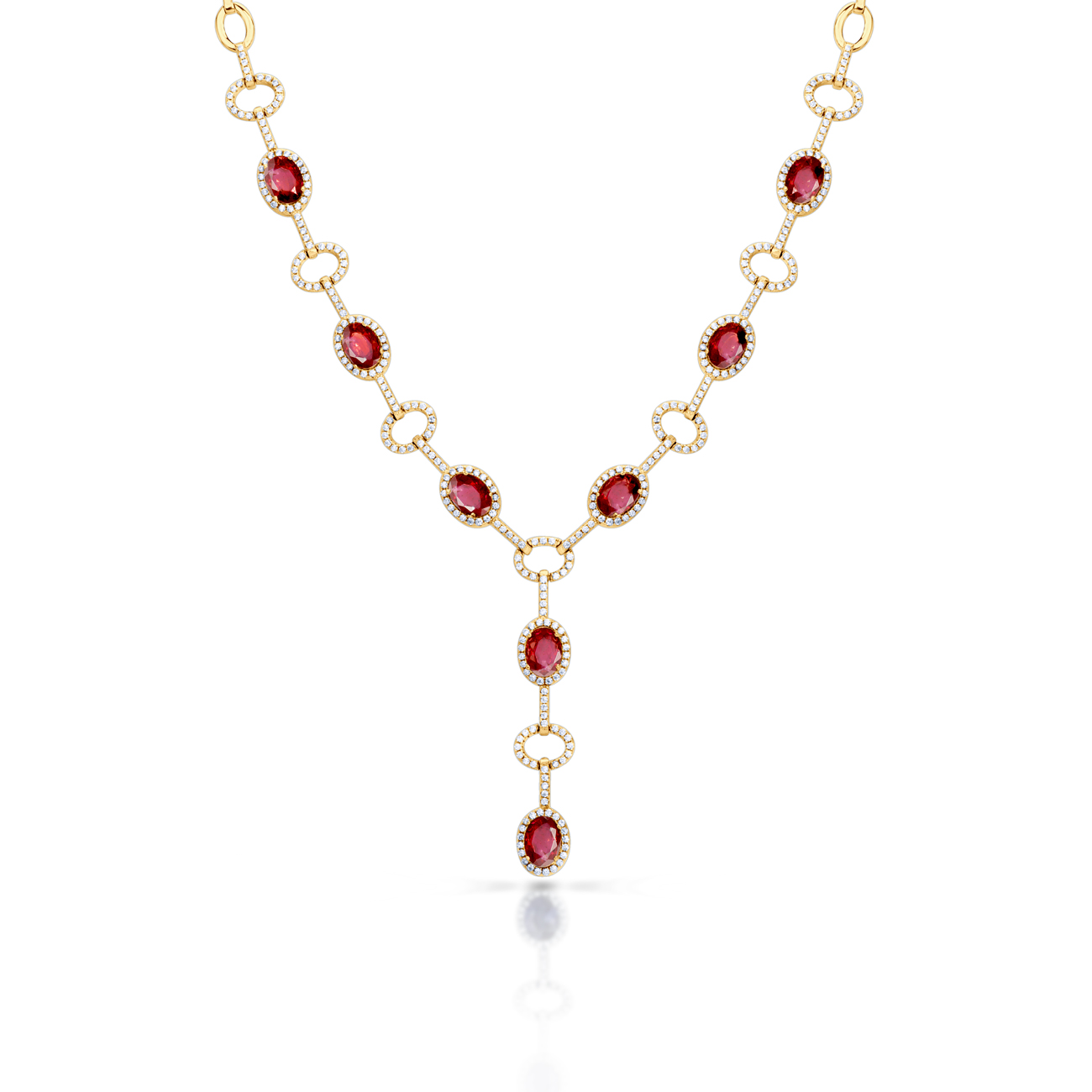 Exkluzivní náhrdelník Swan Lake: žluté zlato, rubíny