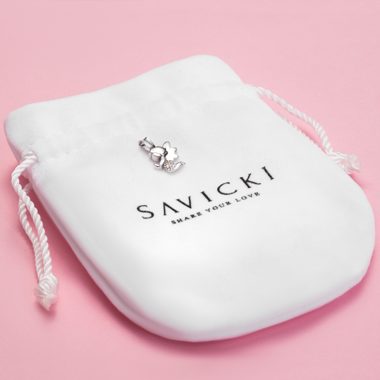 Medalik aniołek Savicki: białe złoto, cyrkonie - 3