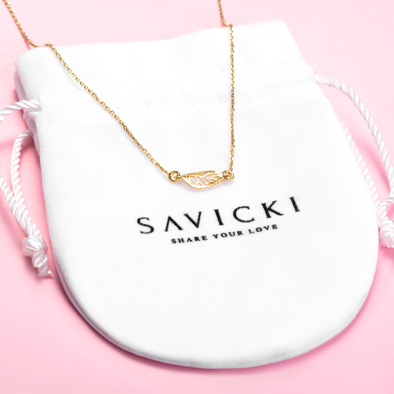 Naszyjnik celebrytka listek Savicki: srebrny pozłacany - 4