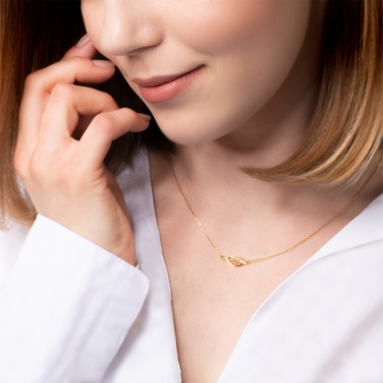 Naszyjnik celebrytka listek Savicki: srebrny pozłacany - 5