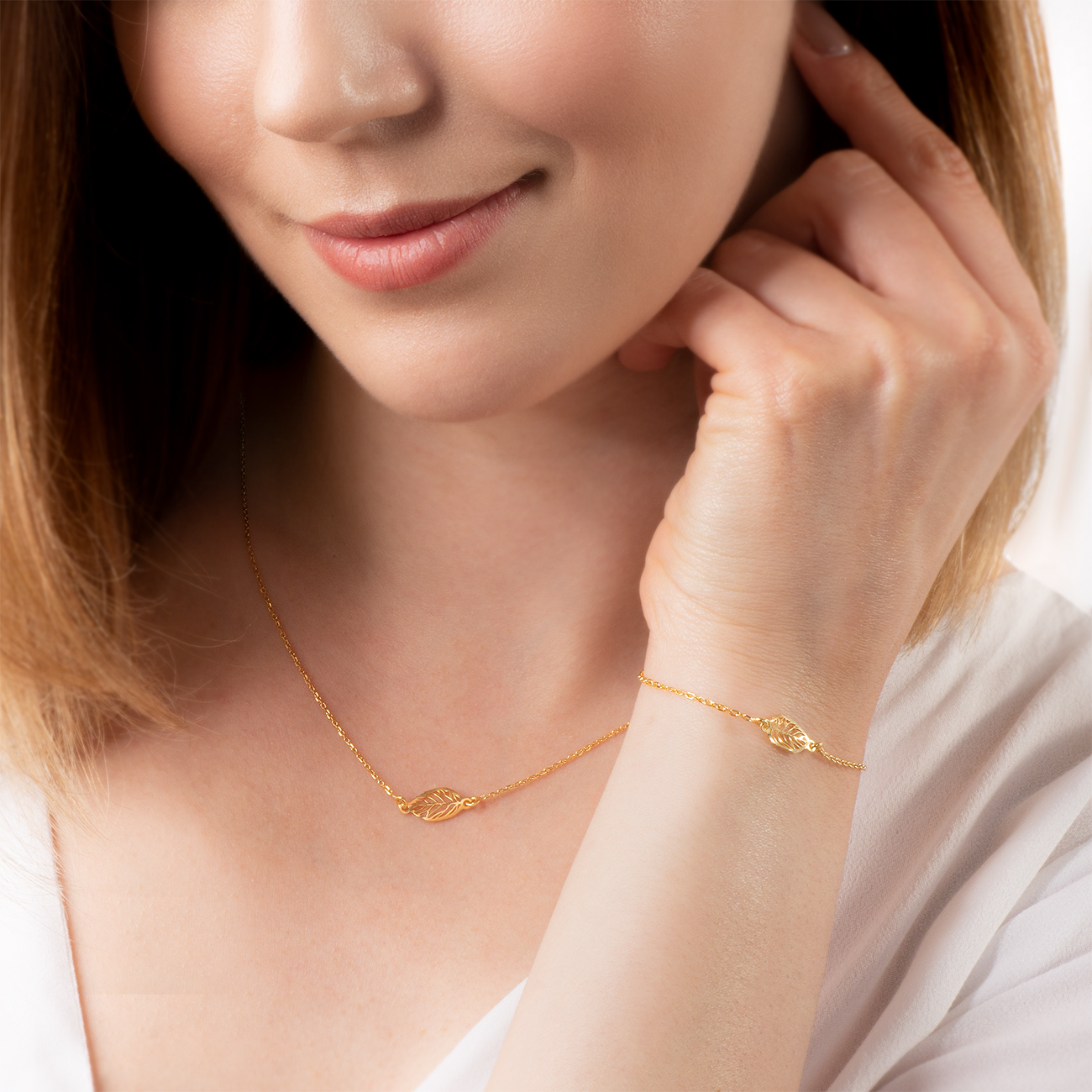 Naszyjnik celebrytka listek Savicki: srebrny pozłacany - 6