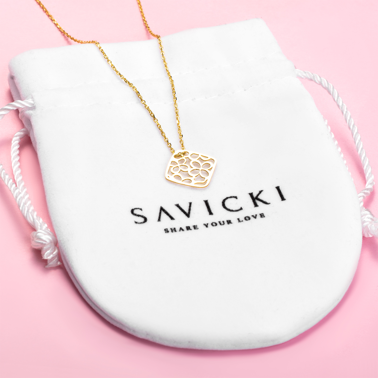 Halskette Kette mit Anhänger Blume Savicki: Silber Vergoldet