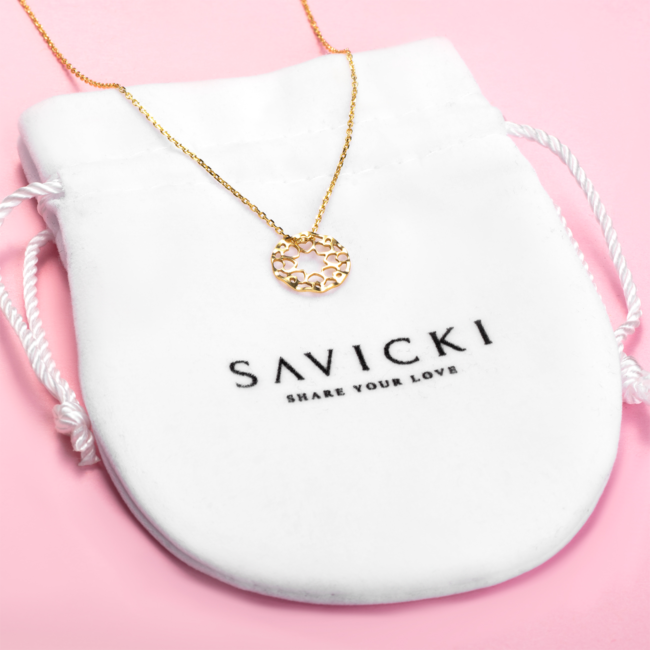 Halskette Kette mit Anhänger Blume Savicki: Silber Vergoldet - 4