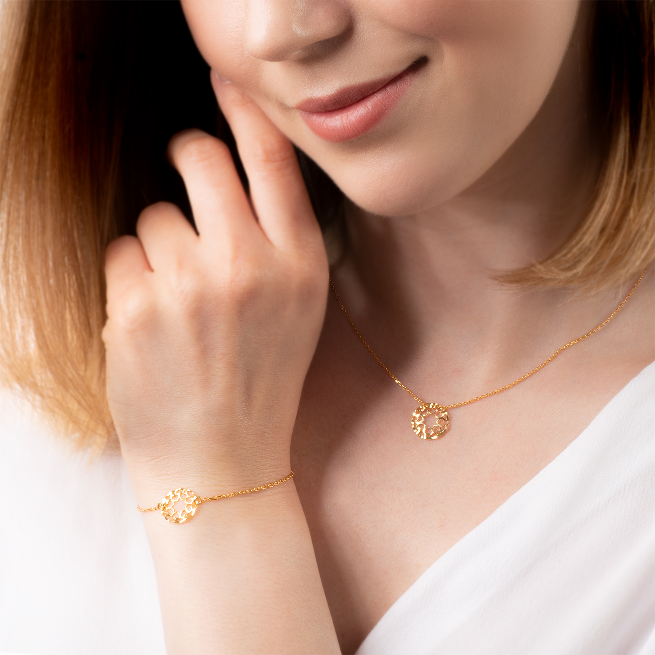 Halskette Kette mit Anhänger Blume Savicki: Silber Vergoldet - 6