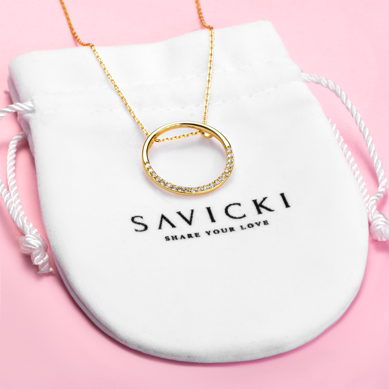 Halskette Kette mit Anhänger  Savicki: Silber Vergoldet, Zirkonia - 4