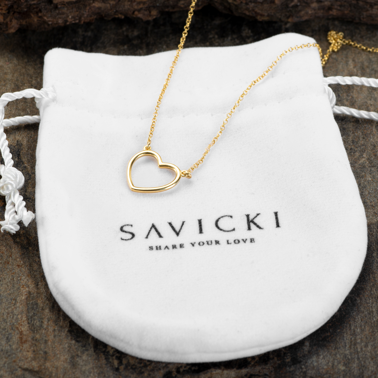 Halskette Kette mit Anhänger Herz Savicki: Silber Vergoldet