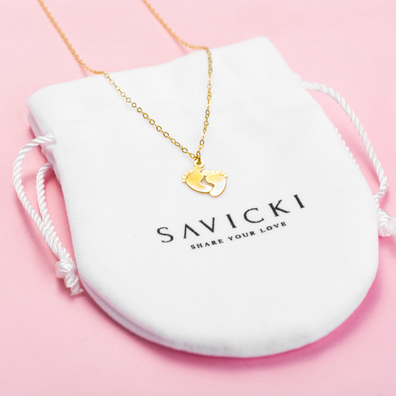 Naszyjnik celebrytka stópki Savicki: srebrny pozłacany - 4