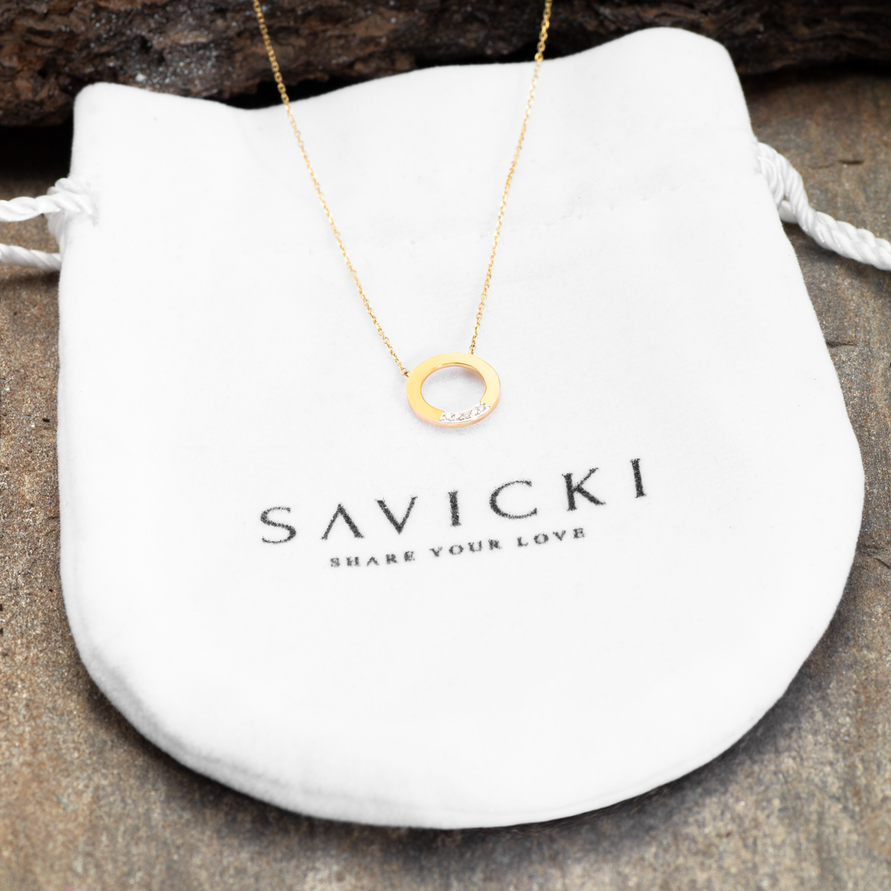 Naszyjnik koło złoty 585 z białymi diamentami 0.02ct 41 cm - 4