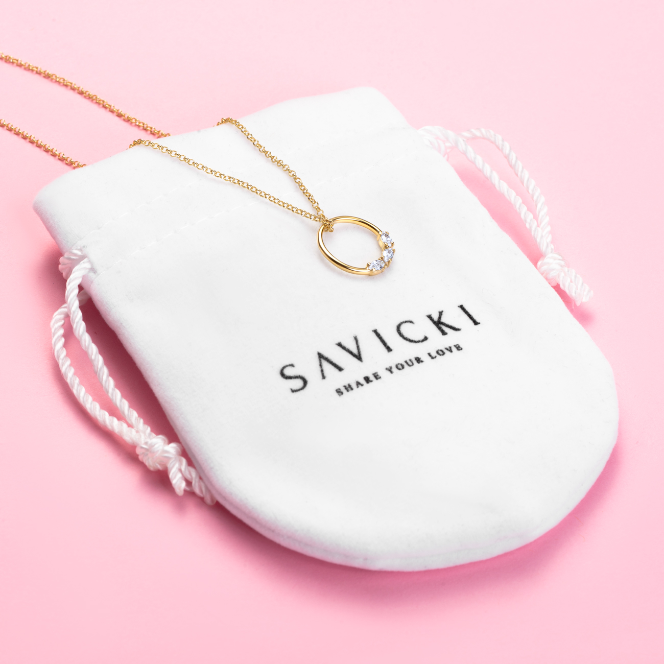 Naszyjnik Savicki: srebrny pozłacany, cyrkonie - 4