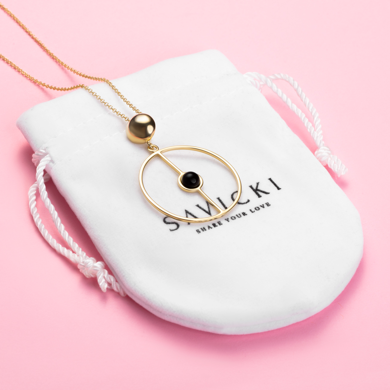 Halskette Savicki: Silber Vergoldet, Onyx