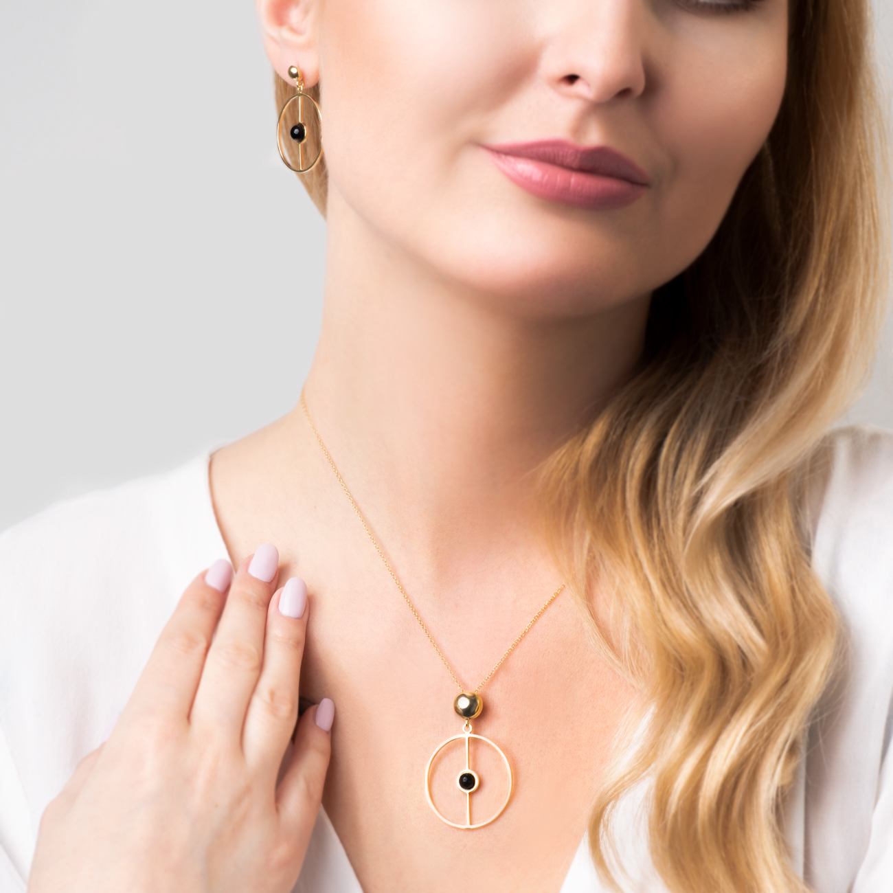 Halskette Savicki: Silber Vergoldet, Onyx