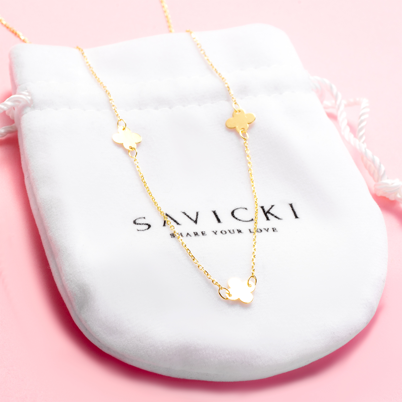 Naszyjnik koniczynka Savicki: złoty - 3