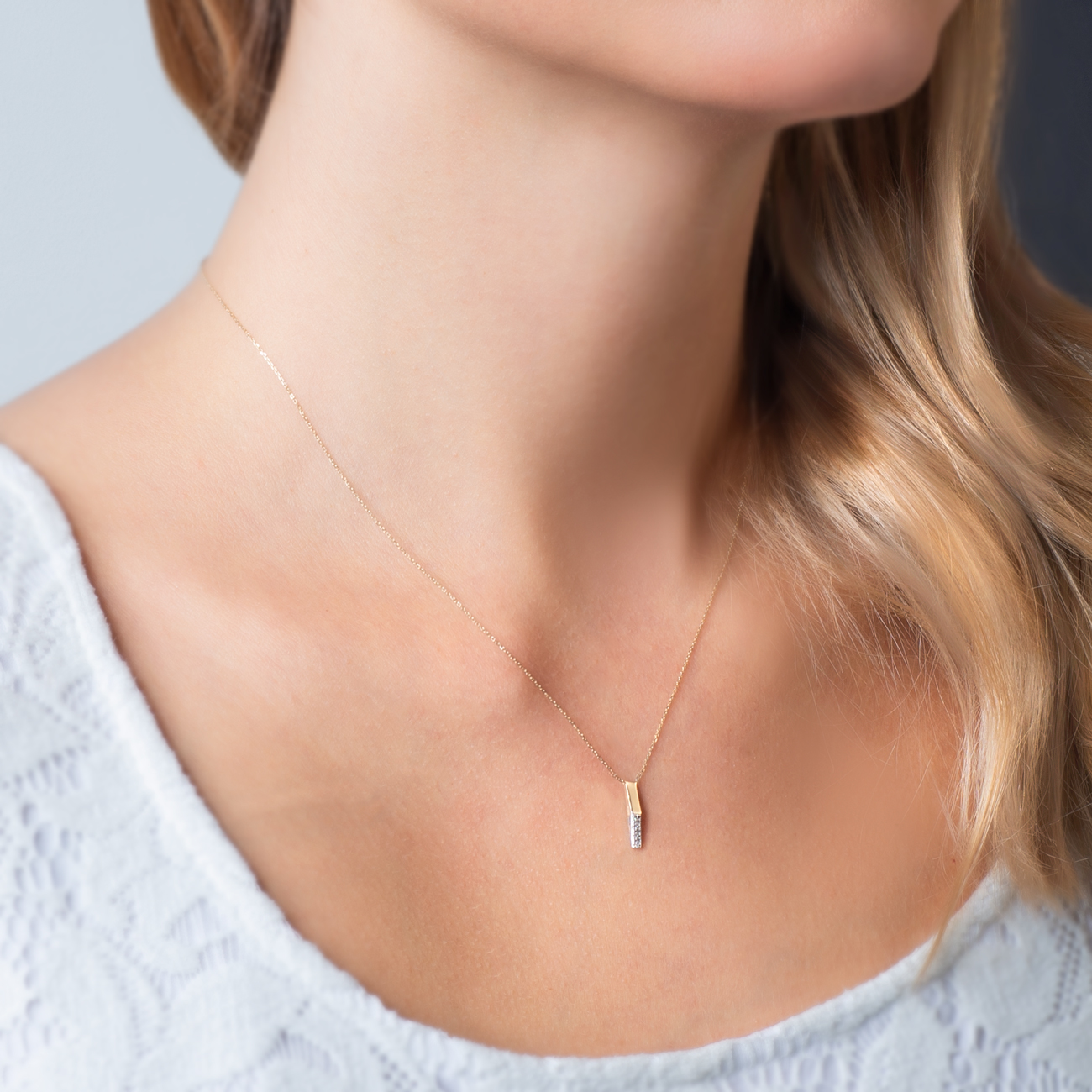 Naszyjnik złoty 585 z białymi diamentami 0.02ct 45 cm - 4