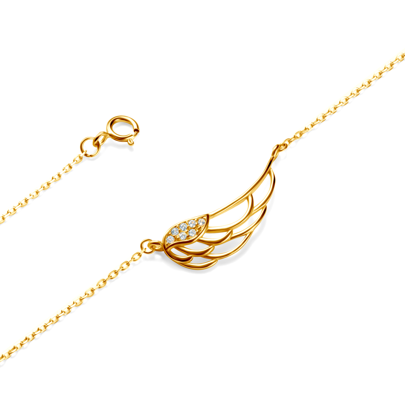 Naszyjnik skrzydło celebrytka Savicki: srebrny pozłacany, cyrkonie - 3