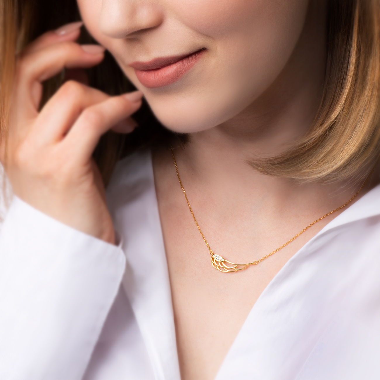 Naszyjnik skrzydło celebrytka Savicki: srebrny pozłacany, cyrkonie - 5