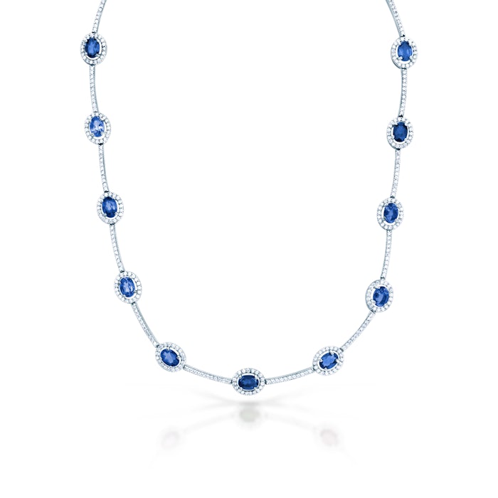 Náhrdelník Swan Lake: biele zlato, modré zafíry