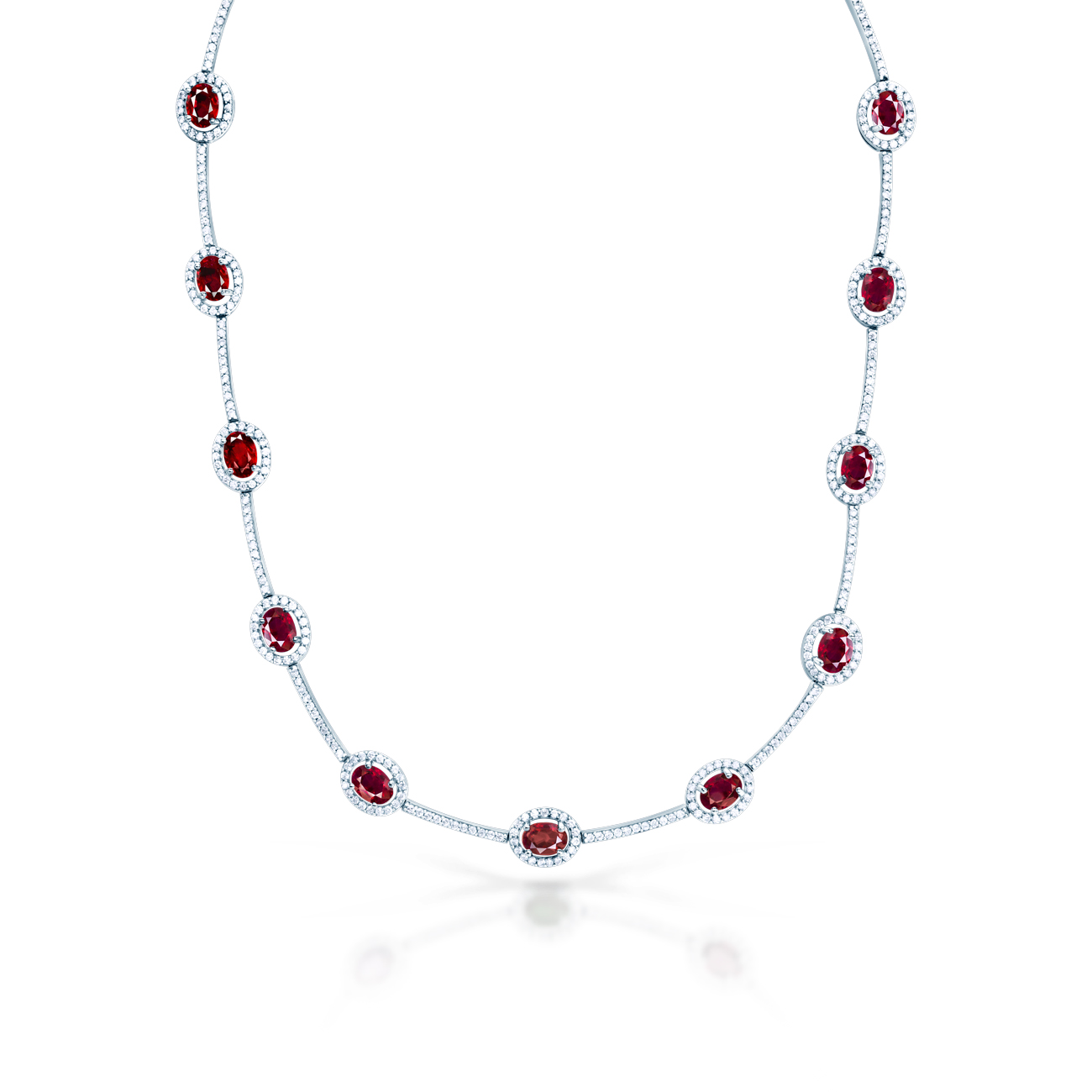 Náhrdelník Swan Lake: biele zlato, rubíny