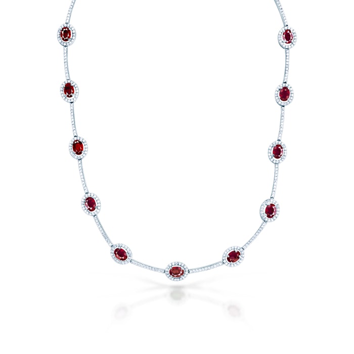 Naszyjnik Swan Lake: białe złoto, rubiny