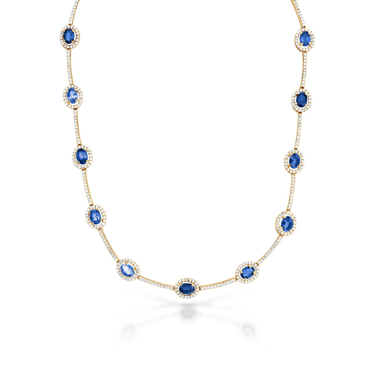 Náhrdelník Swan Lake: žluté zlato, modré safíry