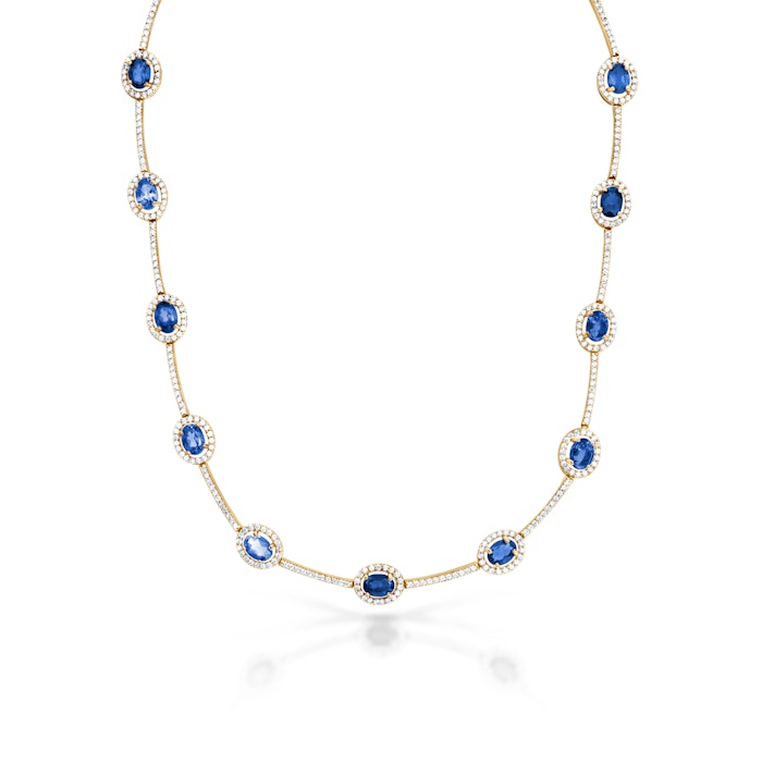 Náhrdelník Swan Lake: žluté zlato, modré safíry