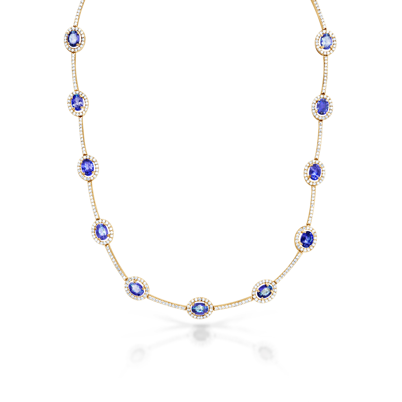 Naszyjnik Swan Lake: żółte złoto, tanzanity