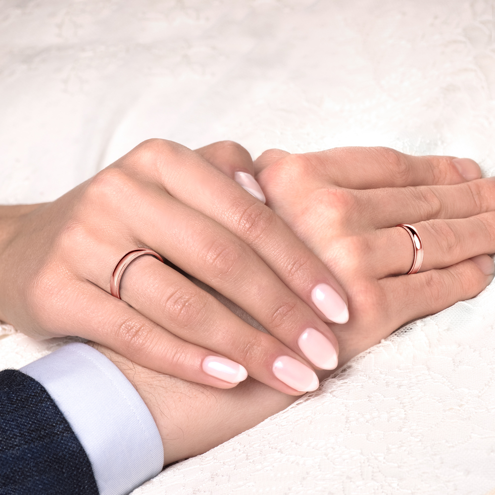 Obrączki ślubne: różowe złoto, półokrągłe, 4 mm