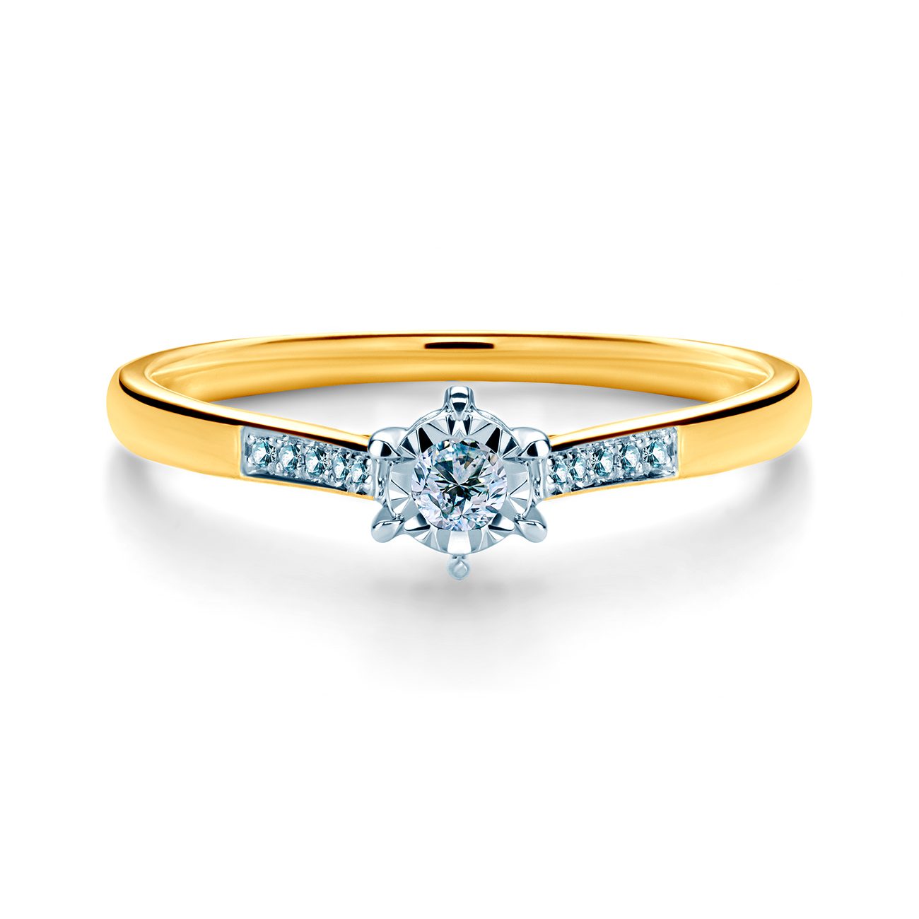 Side-Stone Engagement Ring: two colour gold, diamonds
