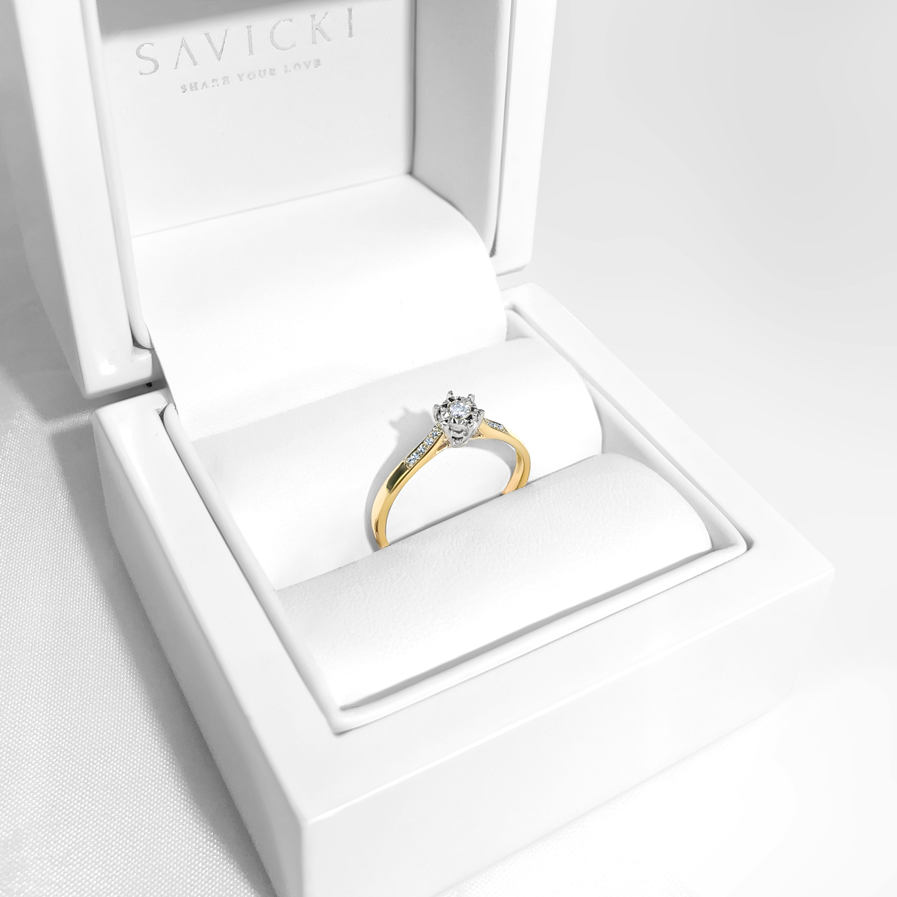 Pierścionek zaręczynowy SAVICKI: dwukolorowe złoto, diamenty