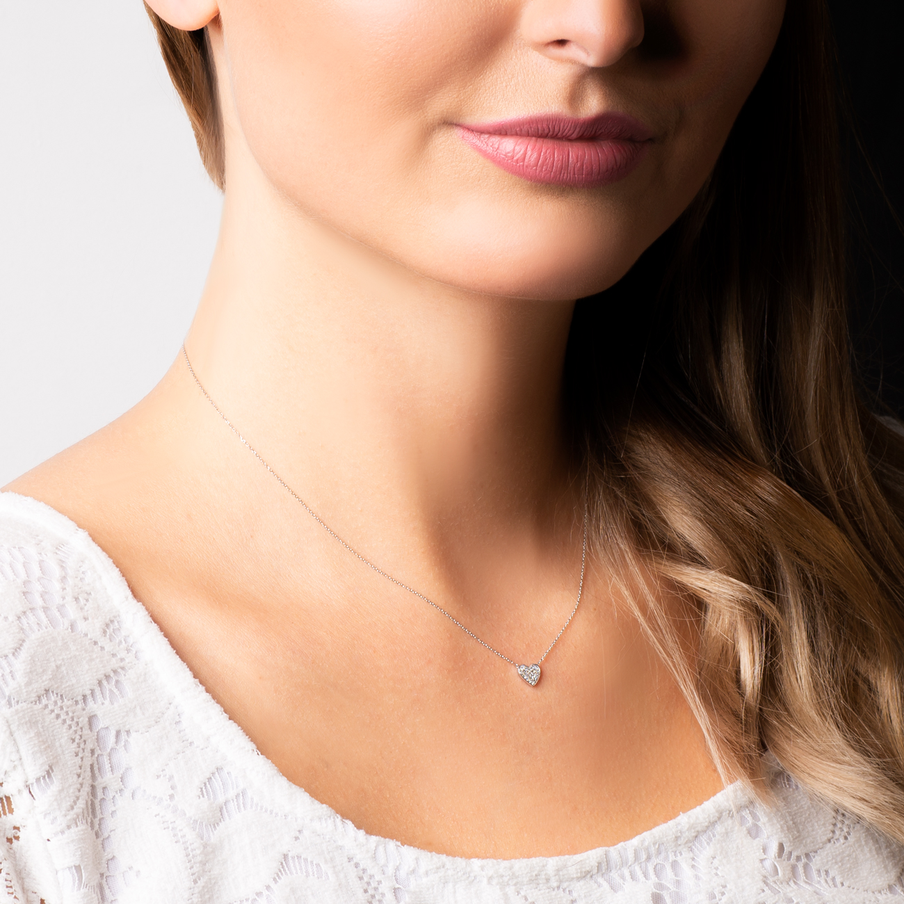 Naszyjnik serce z białego złota 585 z białymi diamentami 0.07ct 42 cm - 3