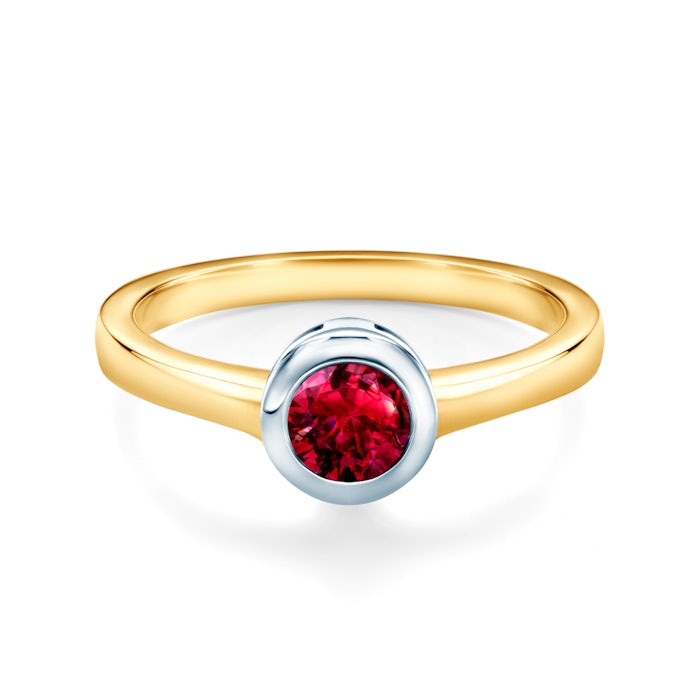 Tension Engagement Ring: two colour gold, ruby