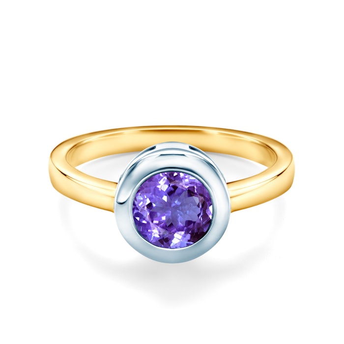 Pierścionek zaręczynowy SAVICKI: dwukolorowe złoto, z tanzanitem