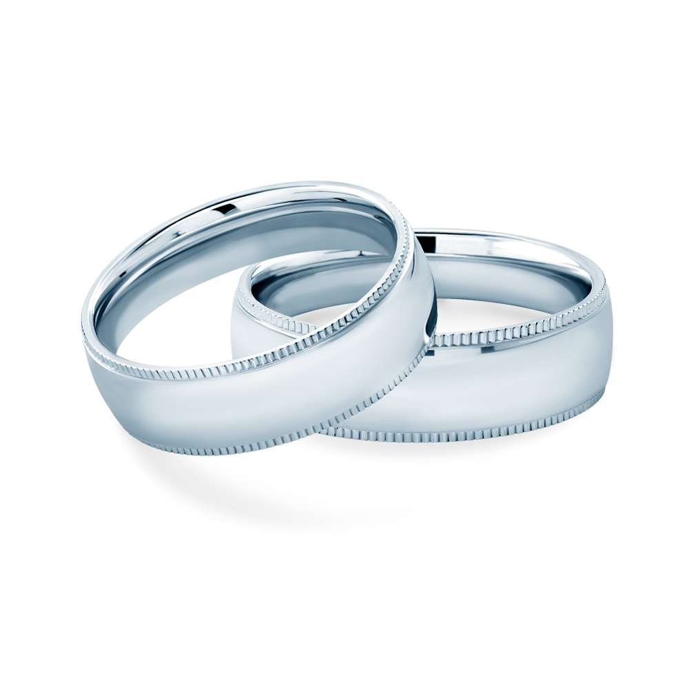 Snubní prsteny: bílé zlato, půlkulaté, 6 mm