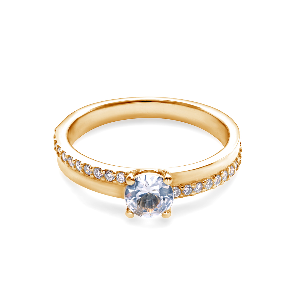 Zásnubní prsten SAVICKI: žluté zlato, bílý safír