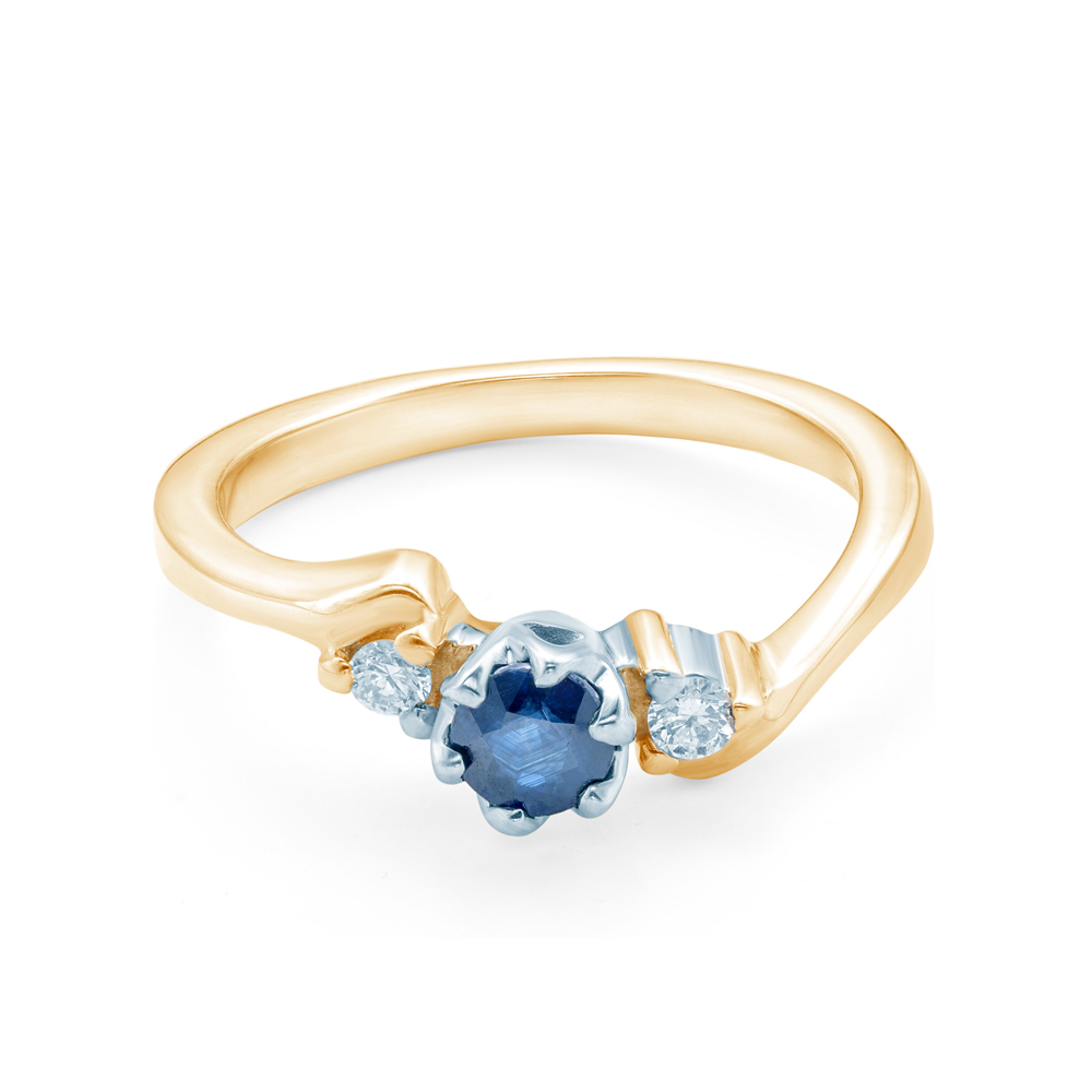 Pierścionek zaręczynowy SAVICKI: dwukolorowe złoto, niebieski szafir