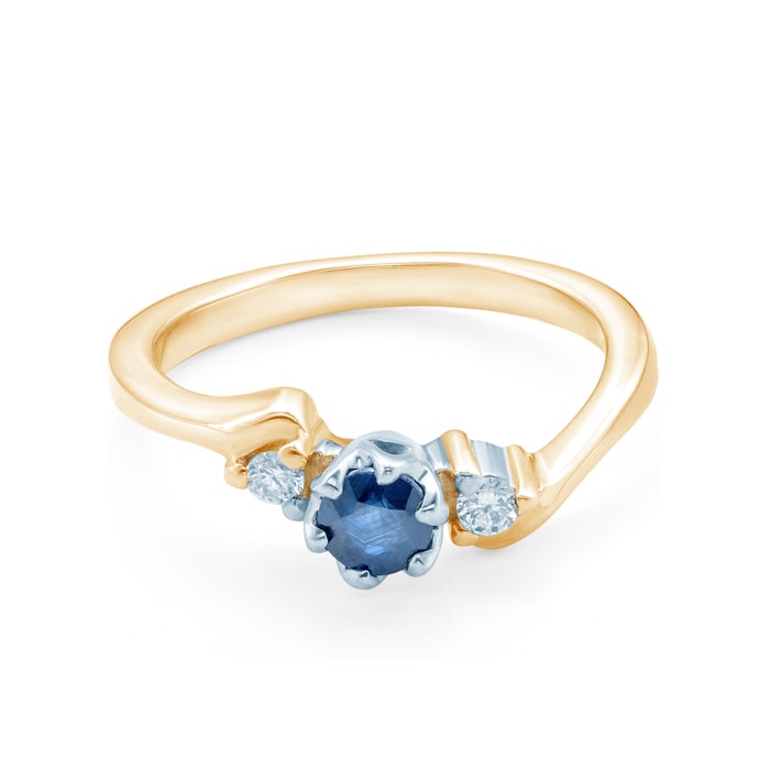 Pierścionek zaręczynowy SAVICKI: dwukolorowe złoto, niebieski szafir