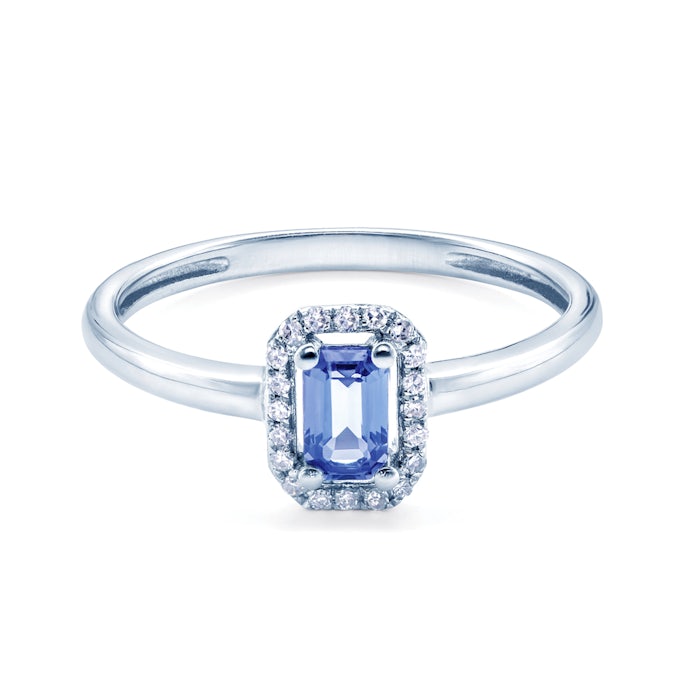 Halo Engagement Ring: white gold, tanzanite