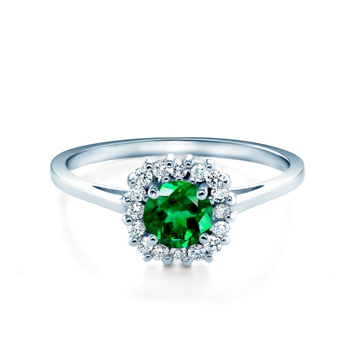 Pierścionek zaręczynowy SAVICKI: białe złoto, szmaragd