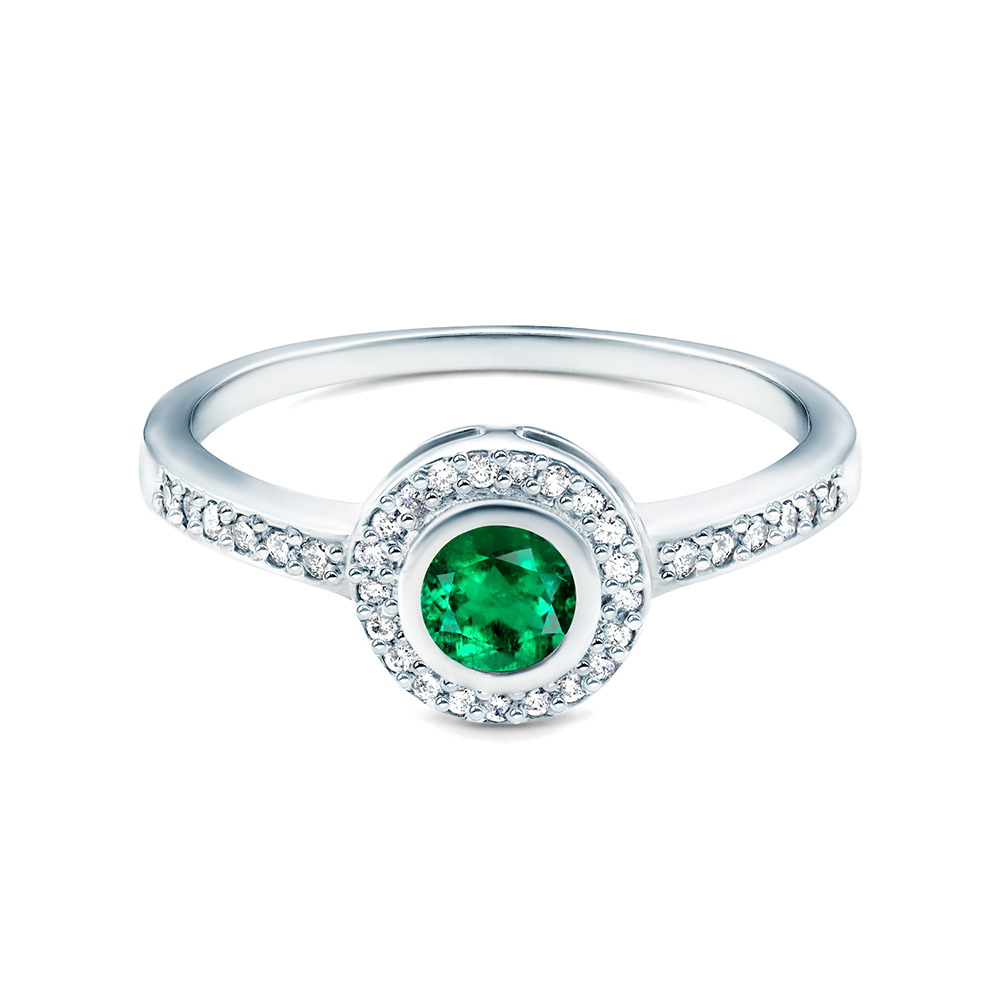 Zásnubný prsteň SAVICKI: biele zlato, smaragd