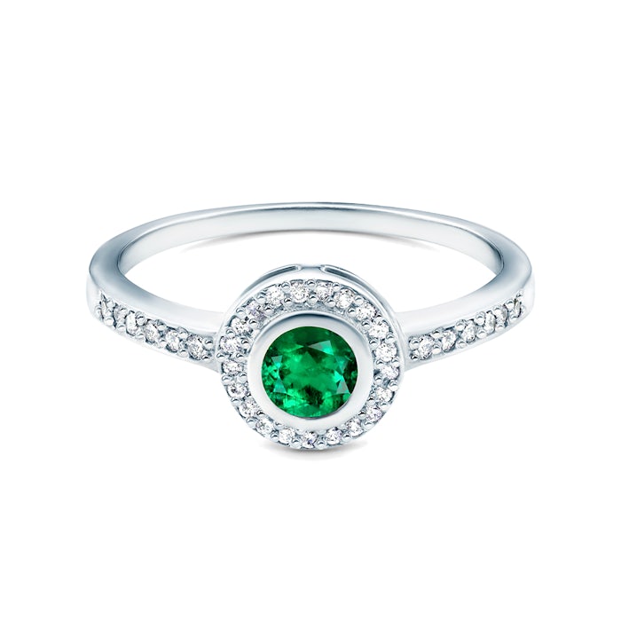 Pierścionek zaręczynowy SAVICKI: białe złoto, szmaragd