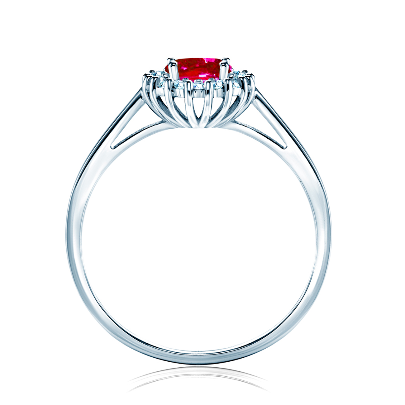 Pierścionek zaręczynowy SAVICKI: białe złoto, rubin