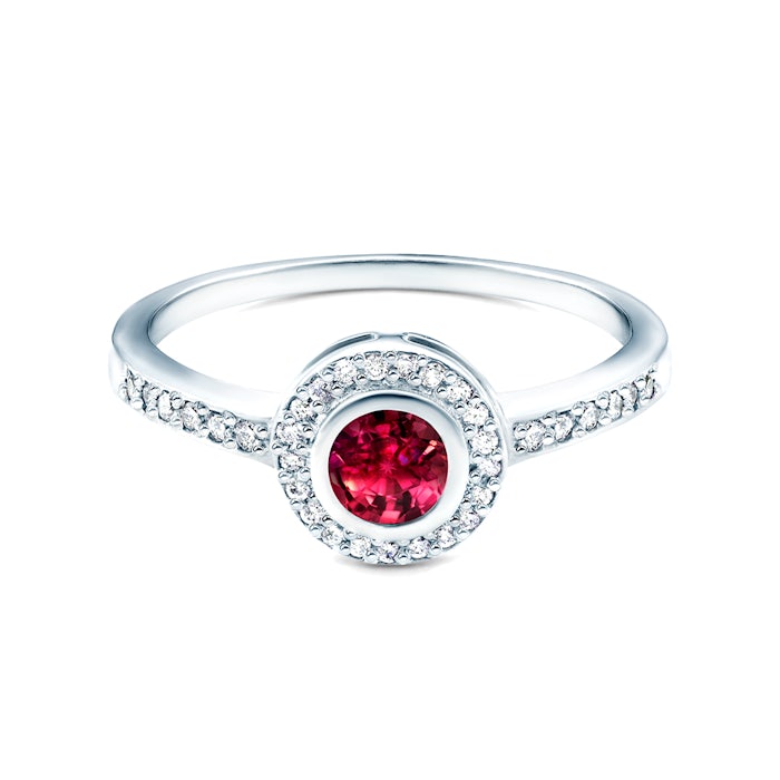 Zásnubní prsten SAVICKI: bílé zlato, rubín