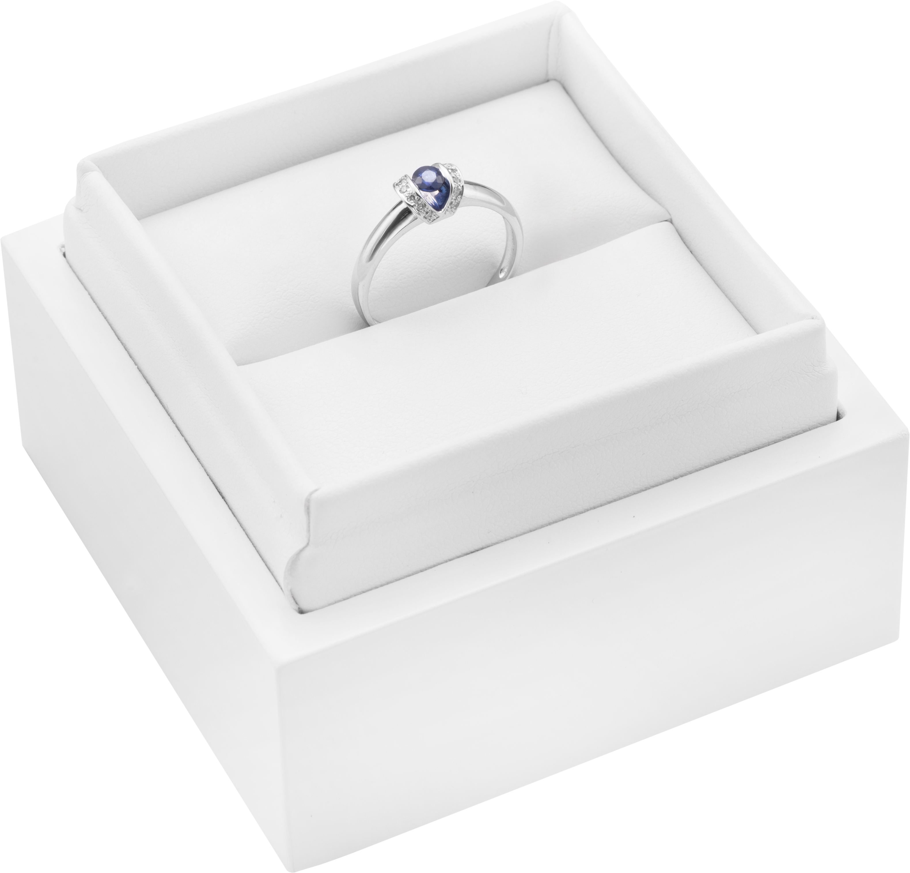 Pierścionek zaręczynowy SAVICKI: białe złoto, niebieski szafir