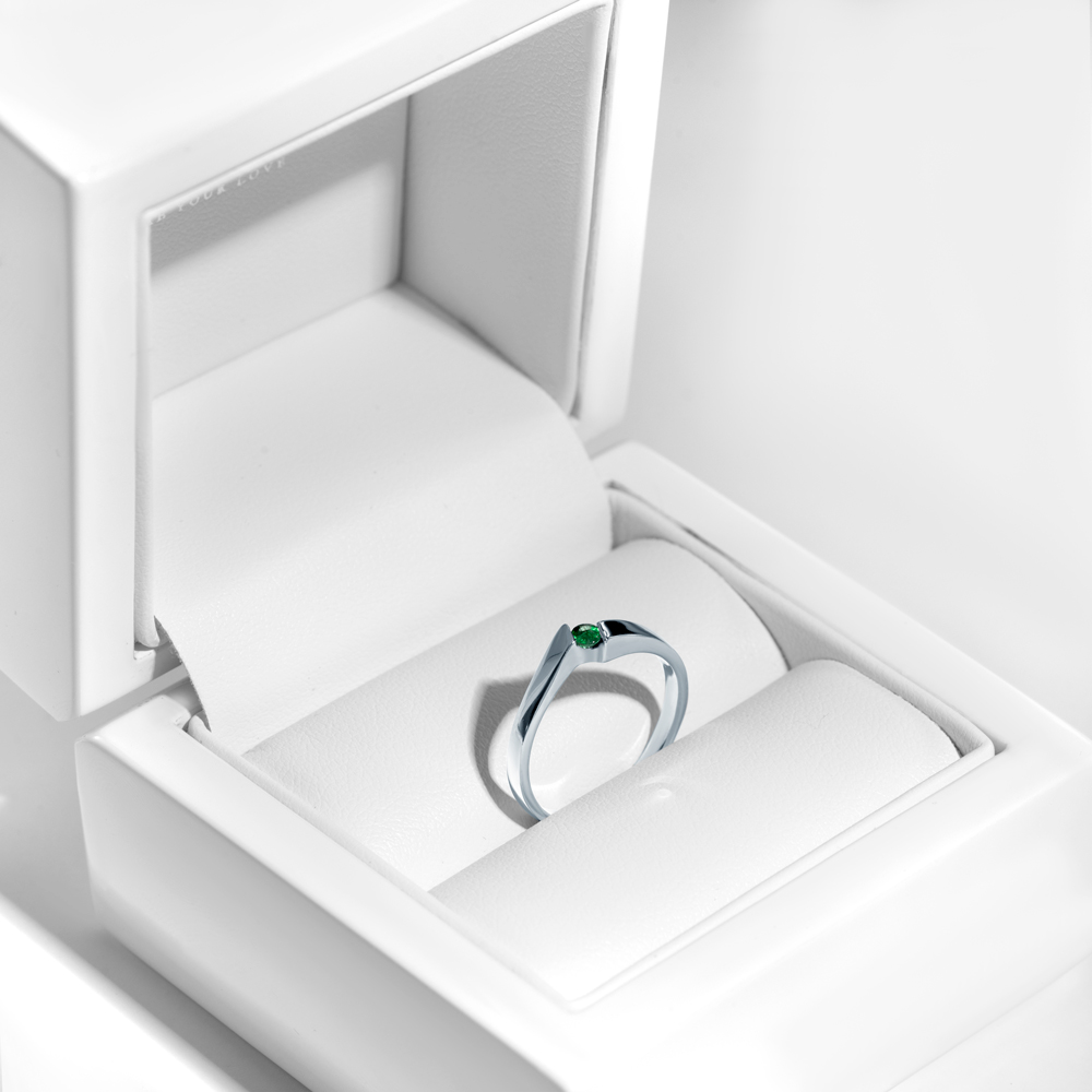 Verlobungsring Minimalismus: Weißgold, Smaragd