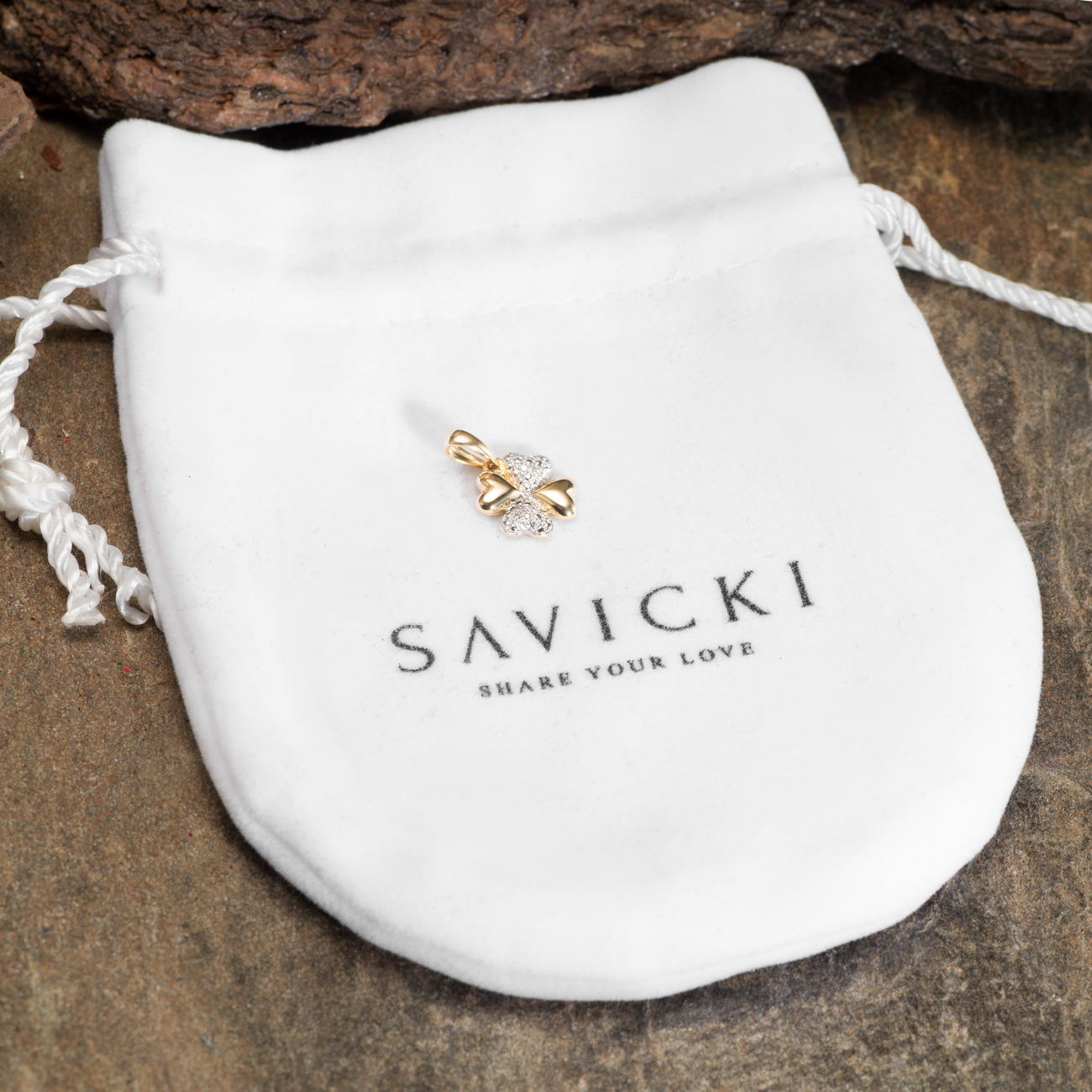 Zawieszka koniczynka Savicki: złota, diamenty - 4