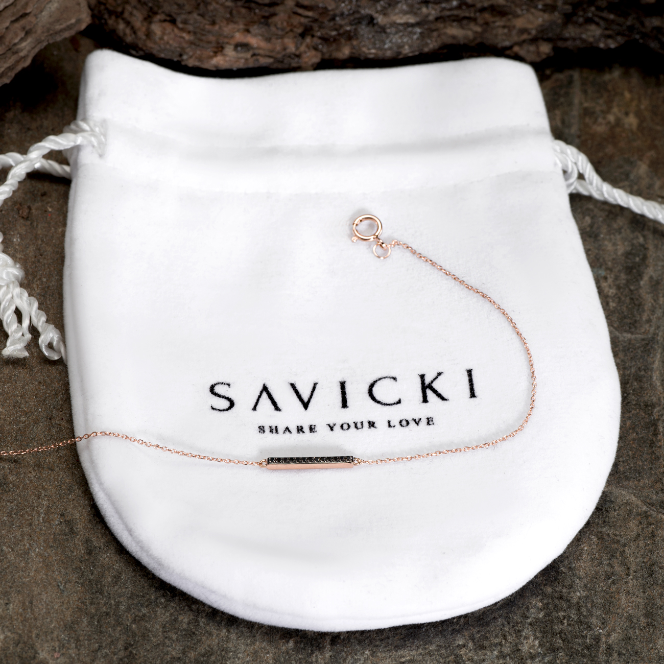 Bransoletka SAVICKI: różowe złoto, czarne diamenty - 3