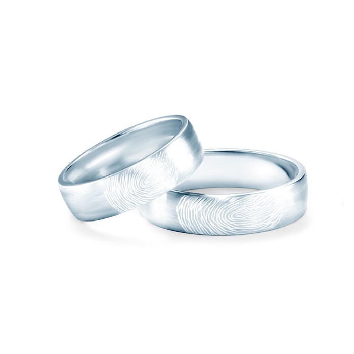 Svadobné obrúčky s otlačkom prstu: biele zlato, polguľaté, 5 mm